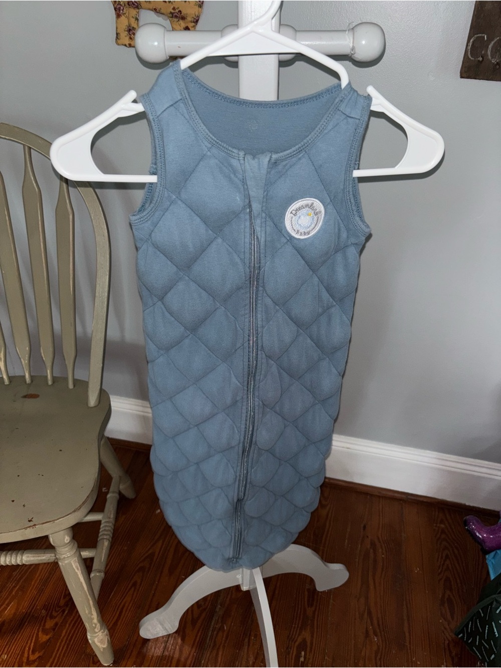 Quilted Light Blue Baby Sleep Sack with Front Zip Closure